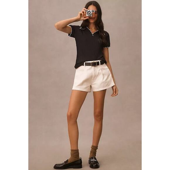 Maeve by Anthropologie Tops - Maeve by Anthropologie Women's Black Scalloped Polo Shirt Size Small